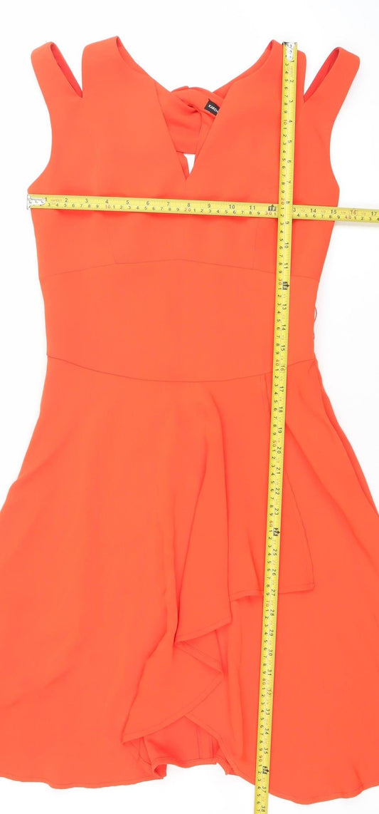 Karen Millen Womens Orange Fit & Flare Sleeveless Dress Size 8