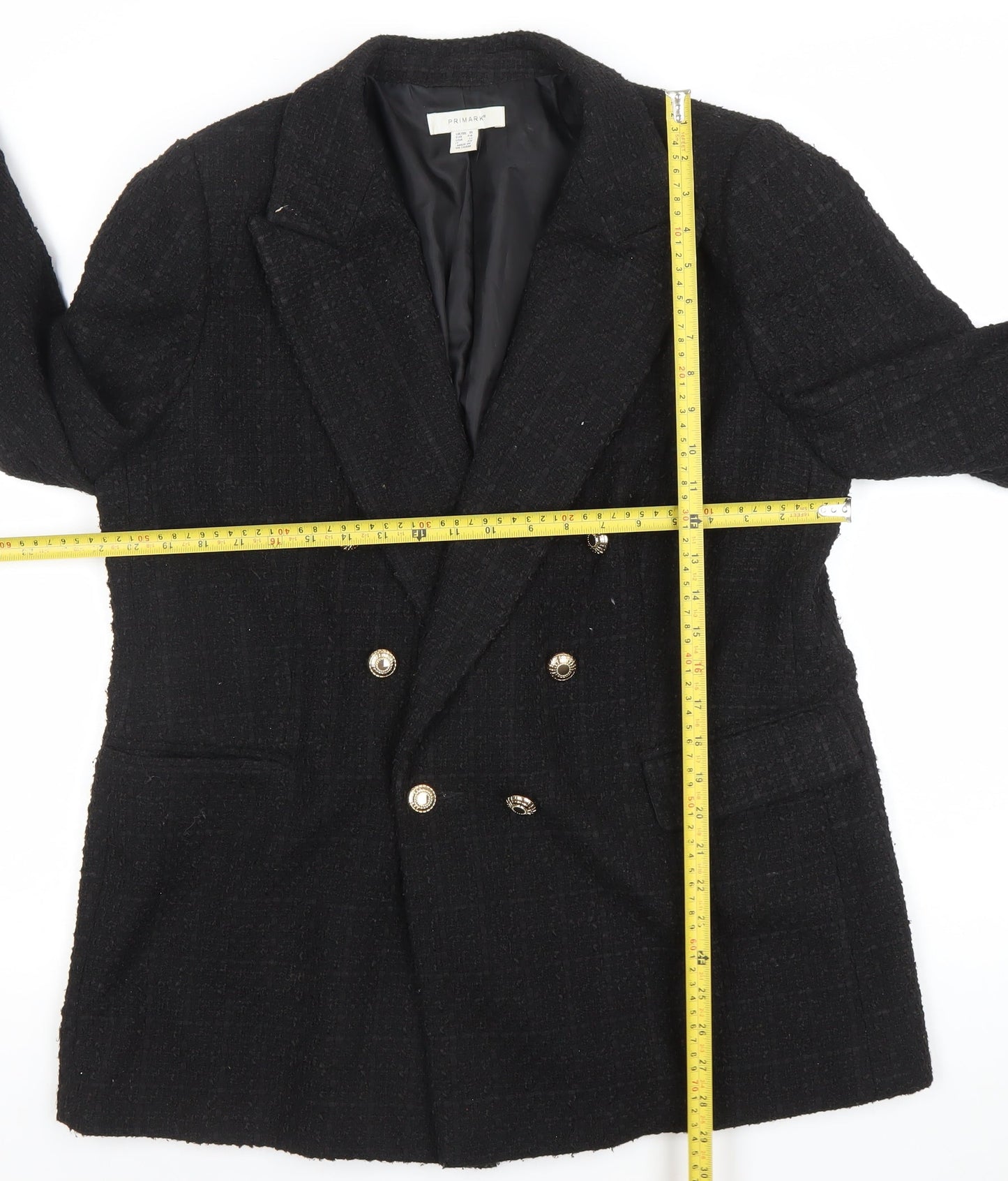 Primark Women's Black Double-Breasted Tweed Blazer UK 16