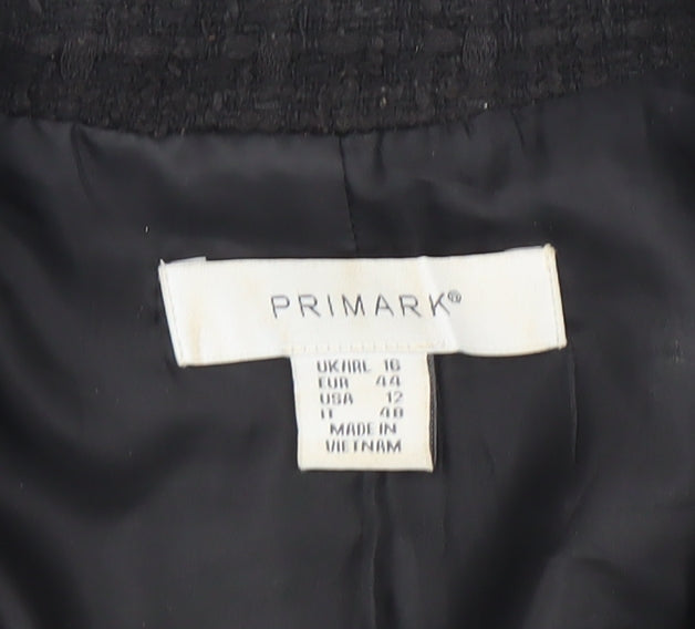 Primark Women's Black Double-Breasted Tweed Blazer UK 16