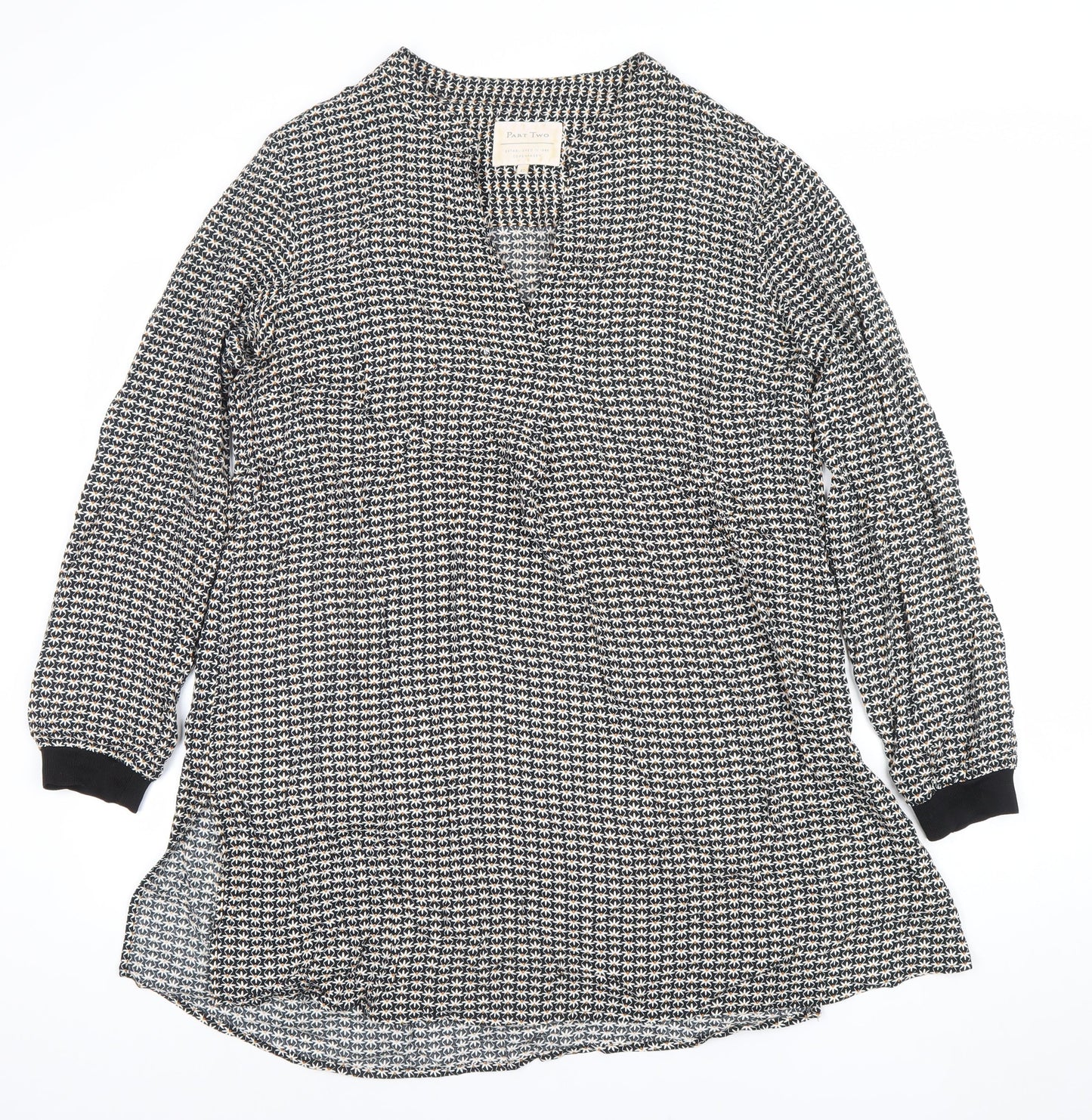 Part Two Women’s Black Geometric V-Neck Shirt Dress Size 14