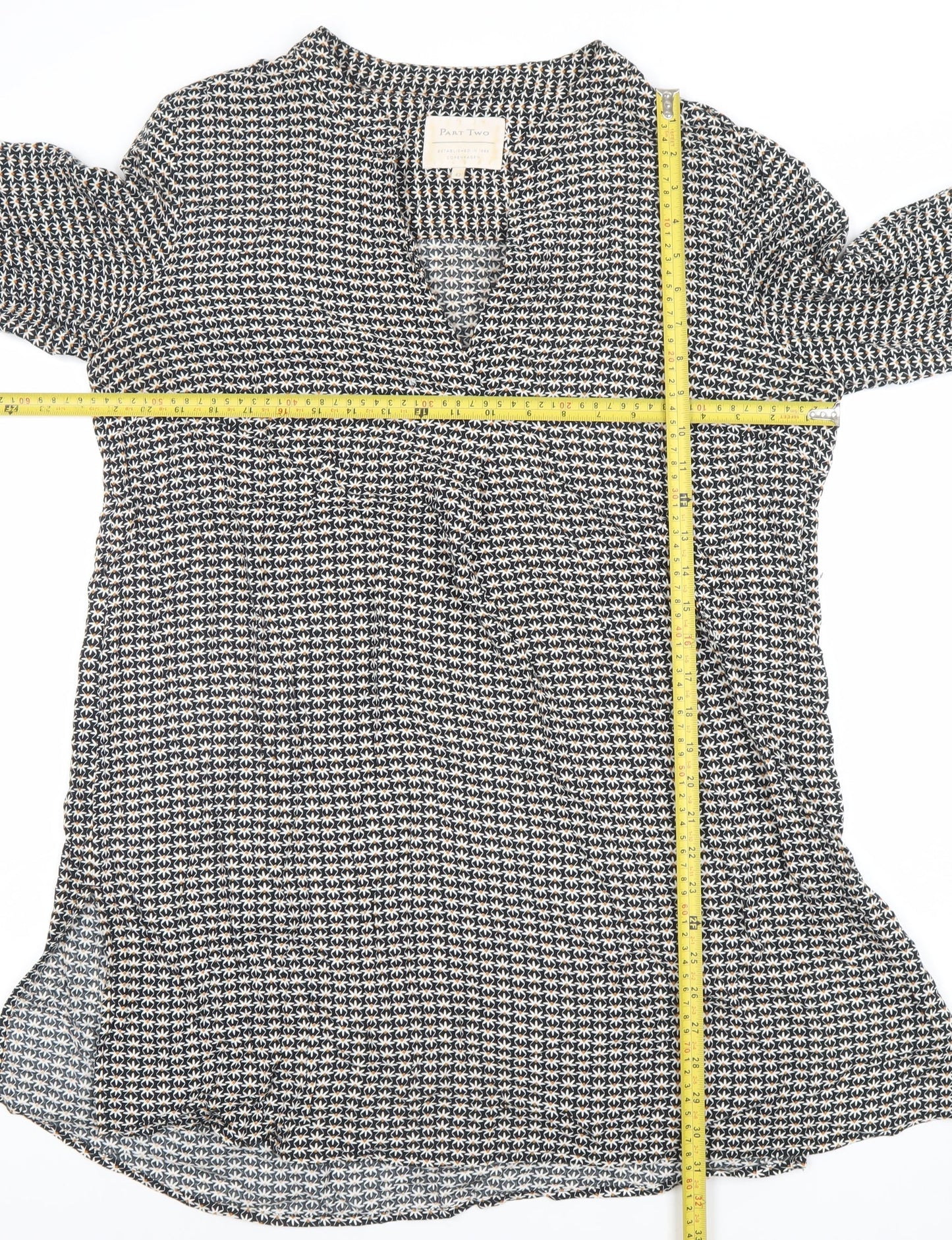 Part Two Women’s Black Geometric V-Neck Shirt Dress Size 14