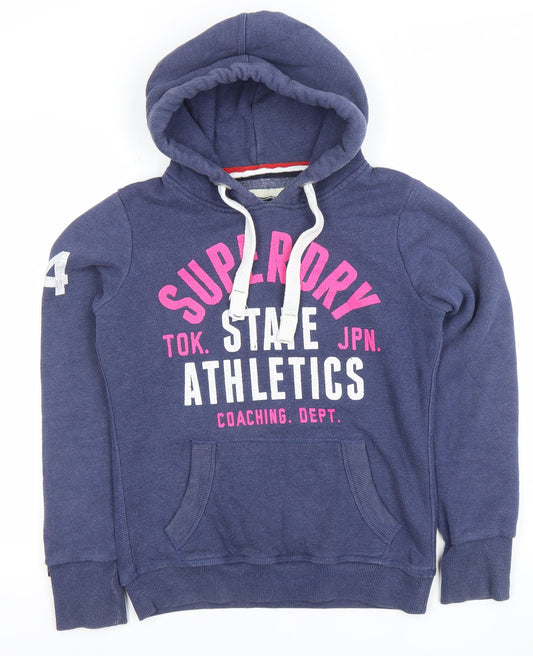 Superdry Women Blue Pullover Hoodie Small Athletic Graphic Print