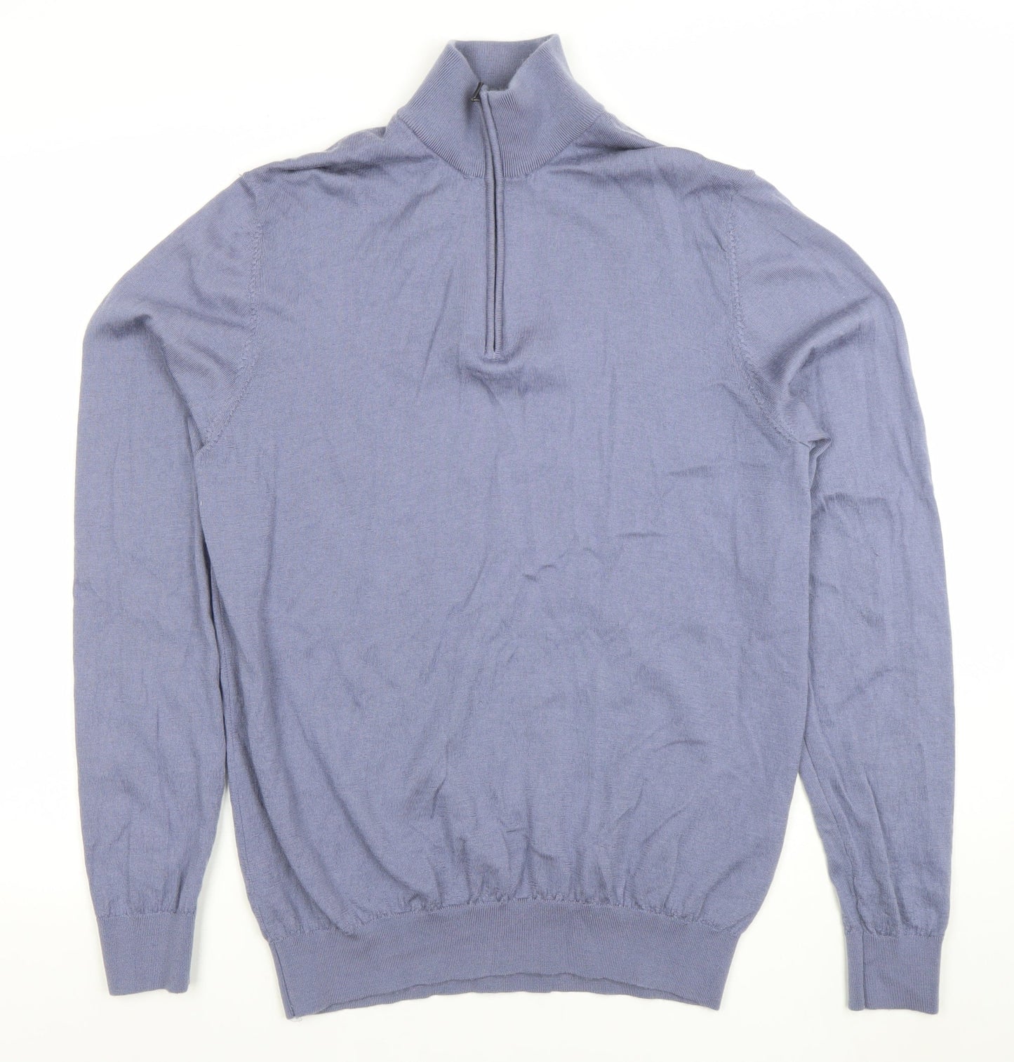 Profumo Men's Blue XL Merino Wool 1/2 Zip High Neck Jumper