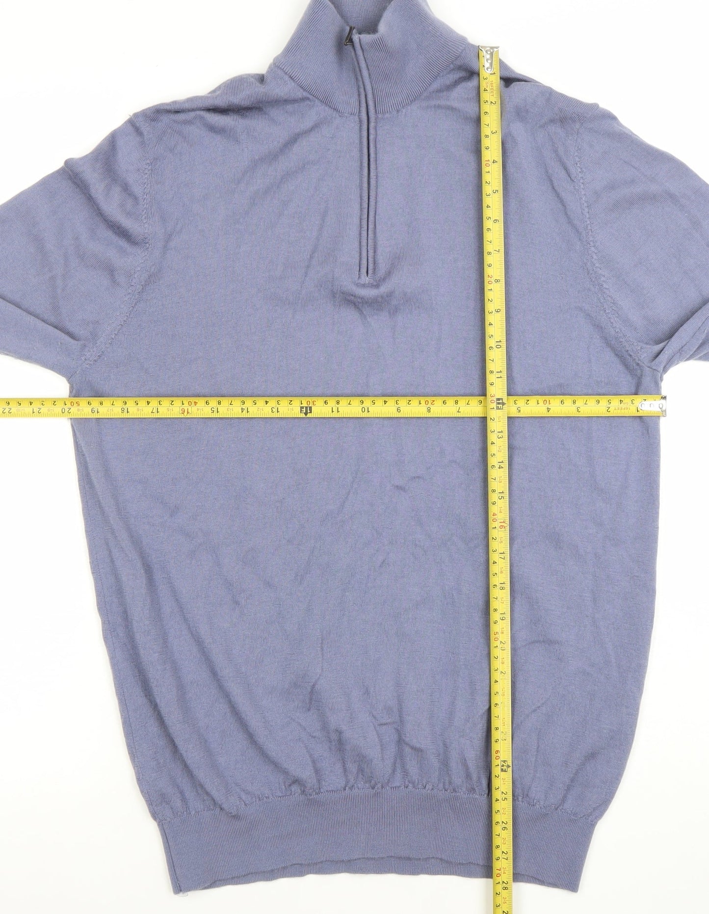 Profumo Men's Blue XL Merino Wool 1/2 Zip High Neck Jumper