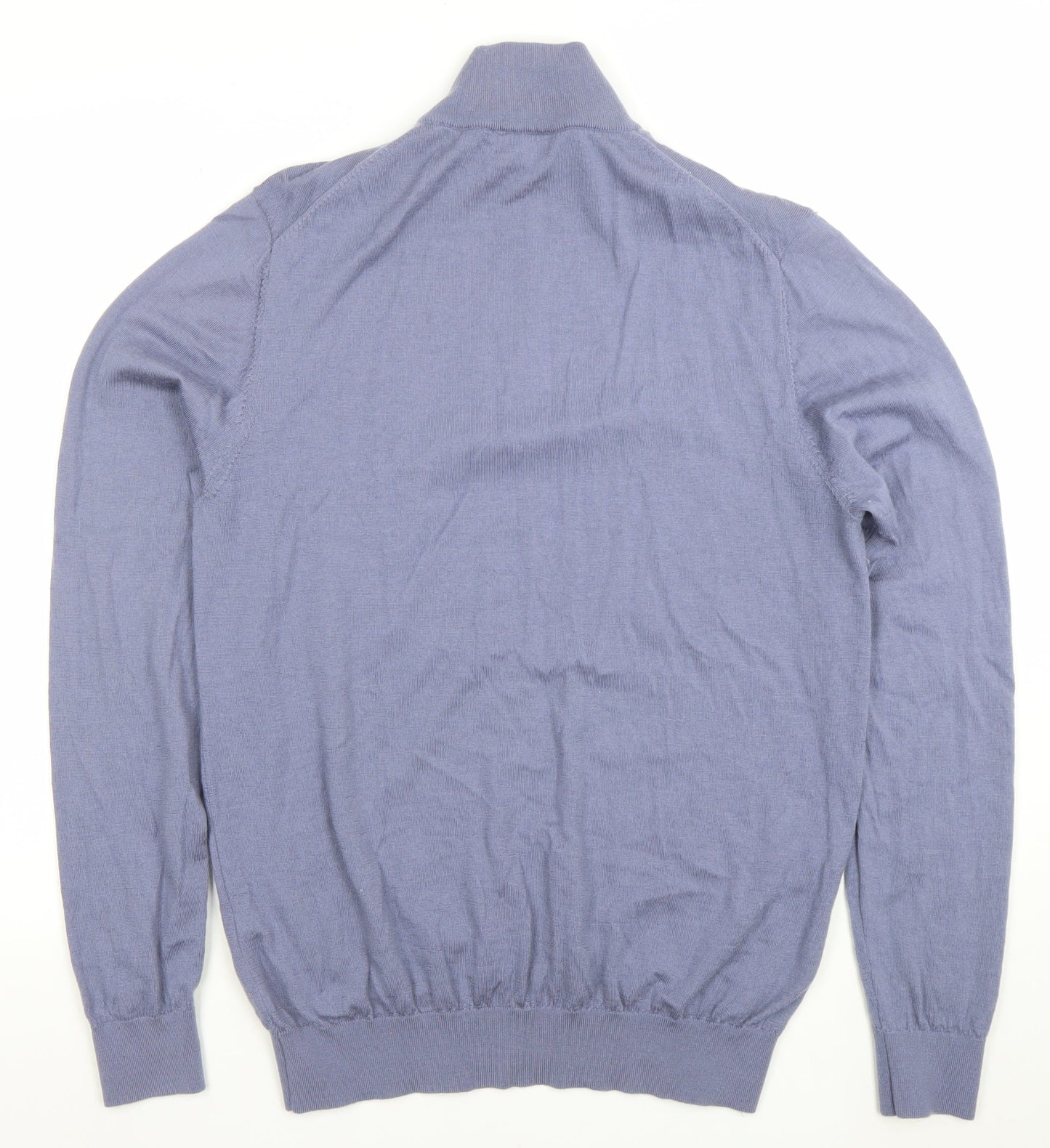 Profumo Men's Blue XL Merino Wool 1/2 Zip High Neck Jumper