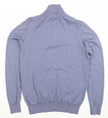 Profumo Men's Blue XL Merino Wool 1/2 Zip High Neck Jumper