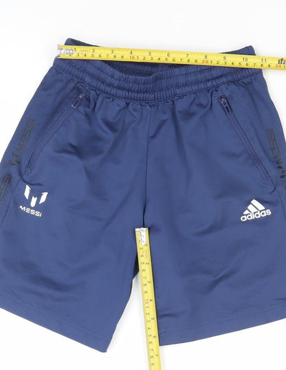 adidas Boys Blue Messi Athletic Football Shorts 9-10 Years 100% Polyester