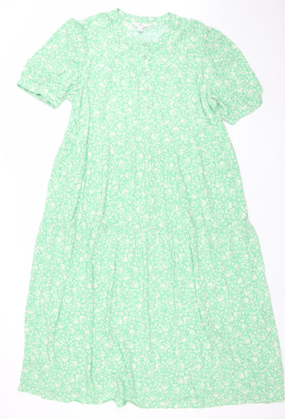 Marks and Spencer Women Green Floral A-Line Midi Dress Size 16
