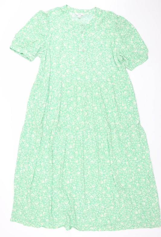 Marks and Spencer Women Green Floral A-Line Midi Dress Size 16