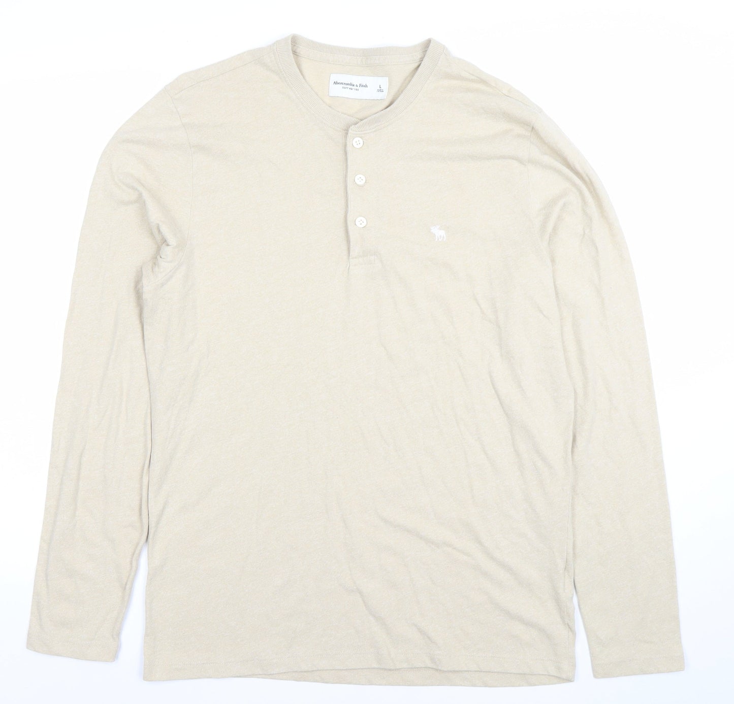 Abercrombie & Fitch Men's Beige Long Sleeve Henley T-Shirt Size L
