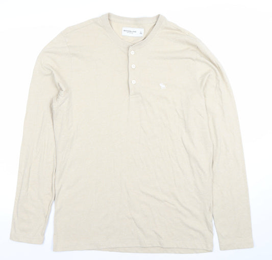 Abercrombie & Fitch Men's Beige Long Sleeve Henley T-Shirt Size L