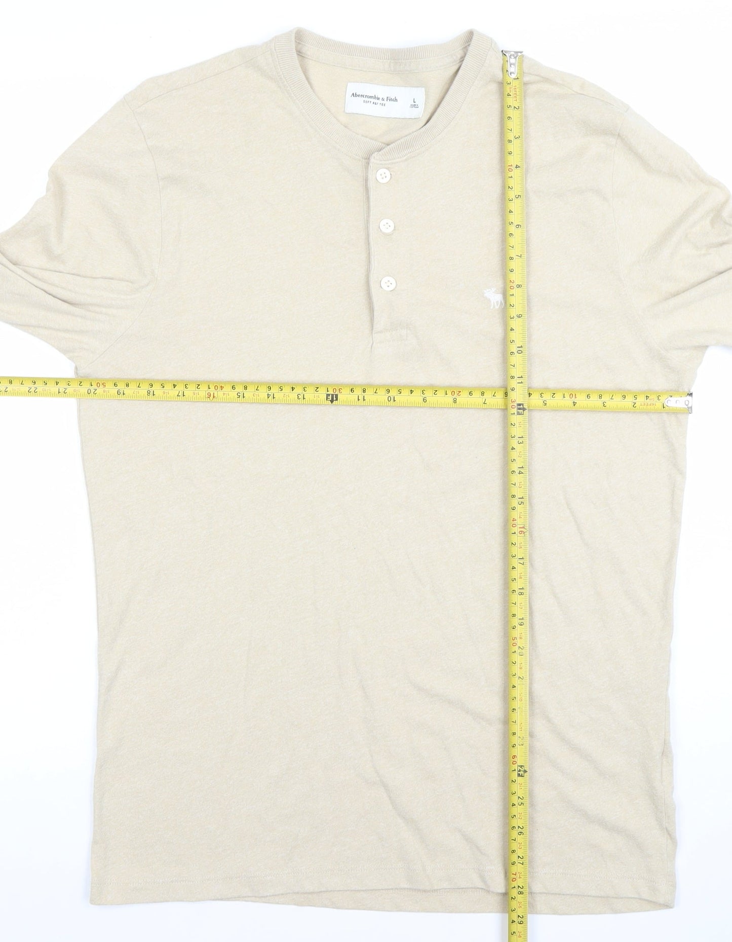 Abercrombie & Fitch Men's Beige Long Sleeve Henley T-Shirt Size L