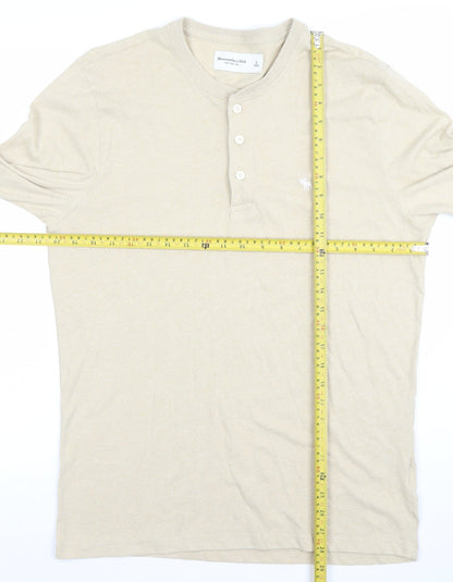 Abercrombie & Fitch Men's Beige Long Sleeve Henley T-Shirt Size L