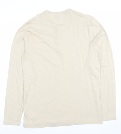 Abercrombie & Fitch Men's Beige Long Sleeve Henley T-Shirt Size L