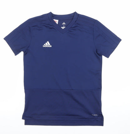 Adidas Boys Blue Climalite V-Neck Short Sleeve Sports T-Shirt 9-10 Years