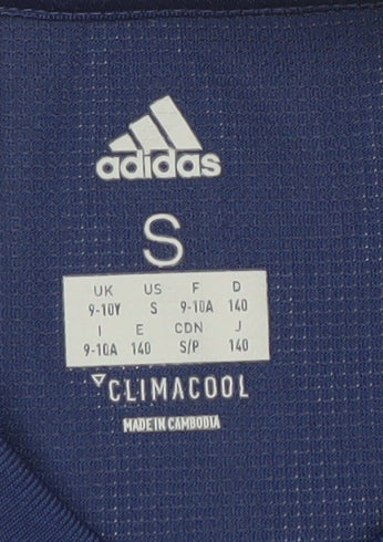 Adidas Boys Blue Climalite V-Neck Short Sleeve Sports T-Shirt 9-10 Years