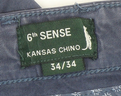 Mens UK Size 34 6th Sense Regular Fit Chino Blue Trousers