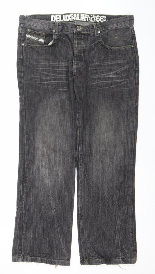 Dunnes Men's Black Denim Jeans Size 36W 32L Straight Fit Cotton