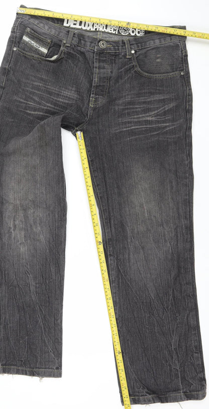Dunnes Men's Black Denim Jeans Size 36W 32L Straight Fit Cotton