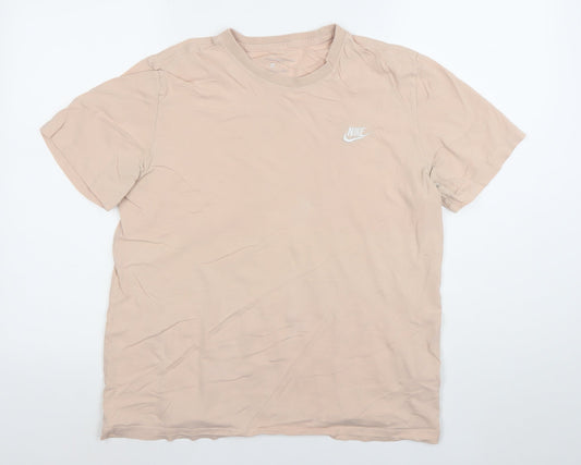 Nike Women Beige Basic T-Shirt Medium Short Sleeve Cotton