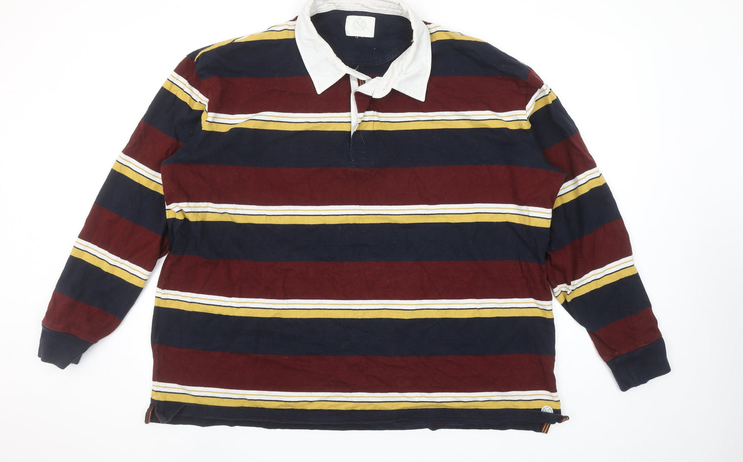 Marks and Spencer Men's Claret Stripe Long Sleeve Polo 3XL Regular Fit
