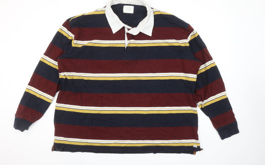 Marks and Spencer Men's Claret Stripe Long Sleeve Polo 3XL Regular Fit