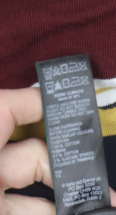 Marks and Spencer Men's Claret Stripe Long Sleeve Polo 3XL Regular Fit