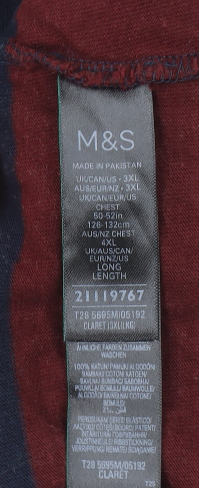 Marks and Spencer Men's Claret Stripe Long Sleeve Polo 3XL Regular Fit