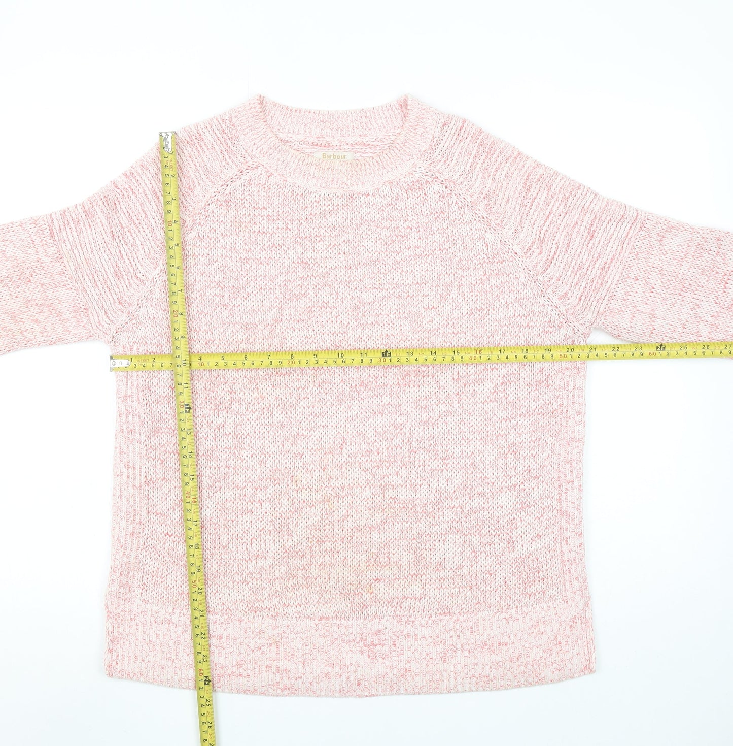 Barbour Women Pink Cotton Jumper Size 14 Crew Neck Knit