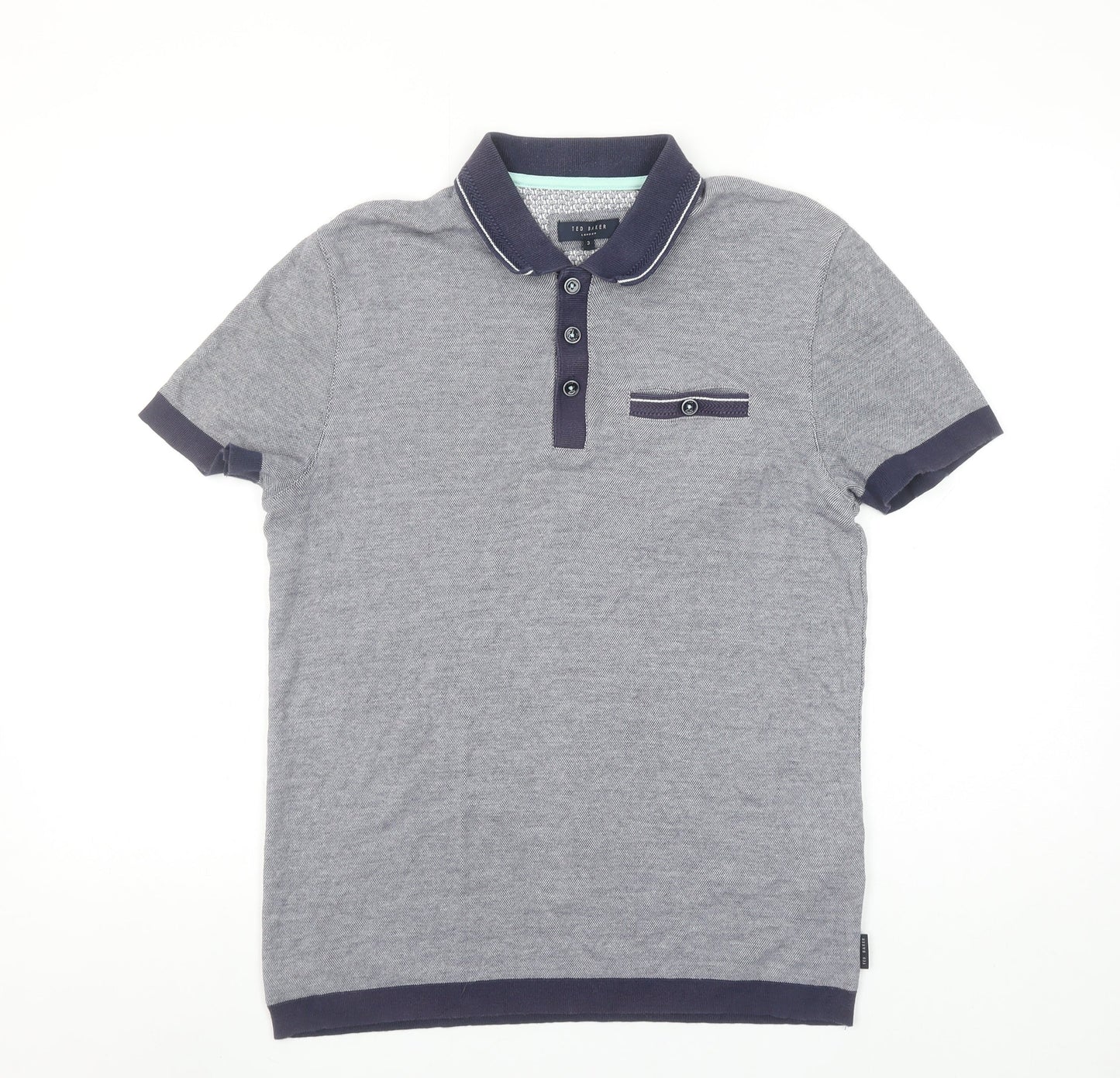 Ted Baker Men's Grey Cotton Polo Shirt Size M Short Sleeve Smart Casual