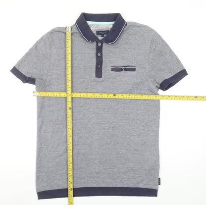 Ted Baker Men's Grey Cotton Polo Shirt Size M Short Sleeve Smart Casual
