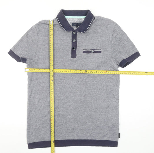 Ted Baker Men's Grey Cotton Polo Shirt Size M Short Sleeve Smart Casual