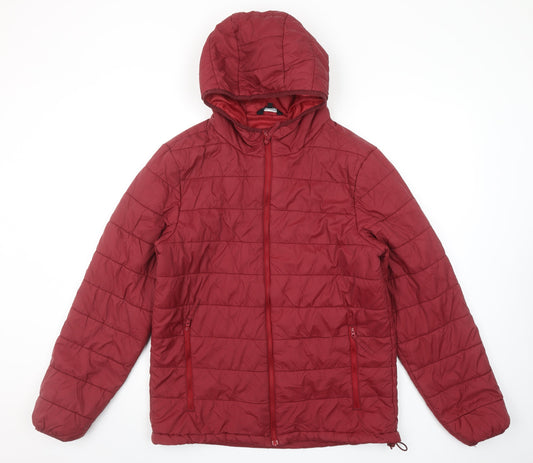 Freedom Trail Men's Red Puffer Hooded Jacket Size S Winter Casual