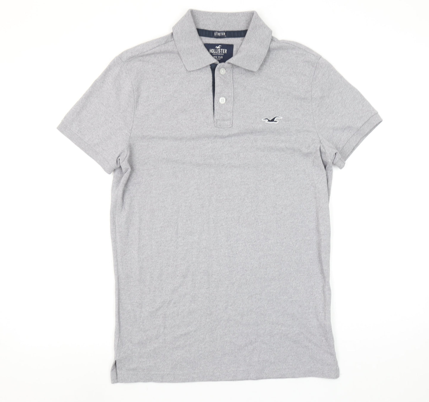 Hollister Men's Grey Slim Fit Epic Flex Short Sleeve Polo Shirt S