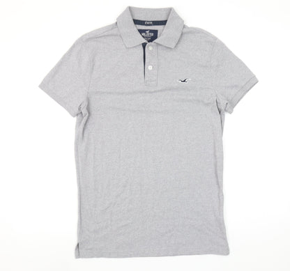 Hollister Men's Grey Slim Fit Epic Flex Short Sleeve Polo Shirt S