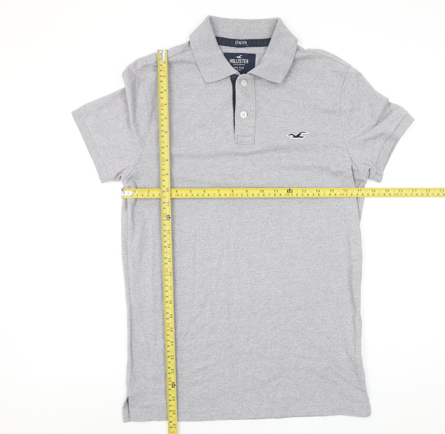 Hollister Men's Grey Slim Fit Epic Flex Short Sleeve Polo Shirt S