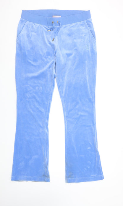 Juicy Couture Women Blue Velour Sweatpants XL Elastic Waist Drawstring