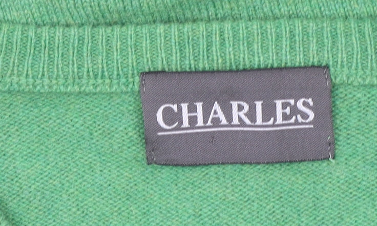 CHARLES Men’s Green Lambswool V-Neck Jumper XL