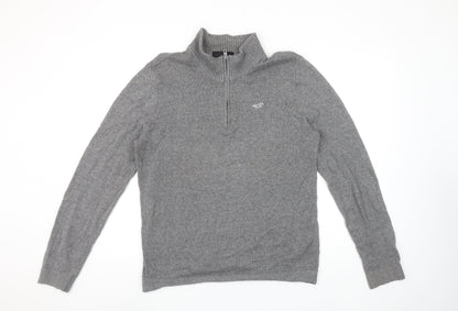 Hollister Men's Grey 1/4 Zip Knit Jumper M High Neck Wool Blend