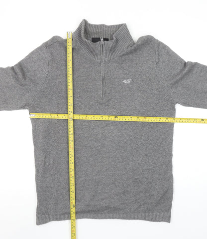 Hollister Men's Grey 1/4 Zip Knit Jumper M High Neck Wool Blend