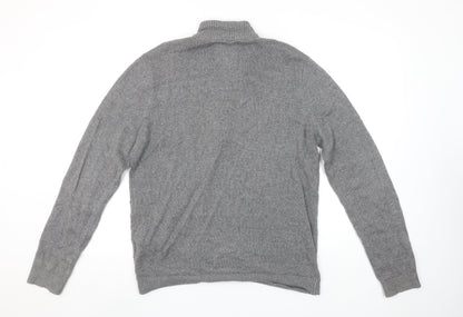 Hollister Men's Grey 1/4 Zip Knit Jumper M High Neck Wool Blend