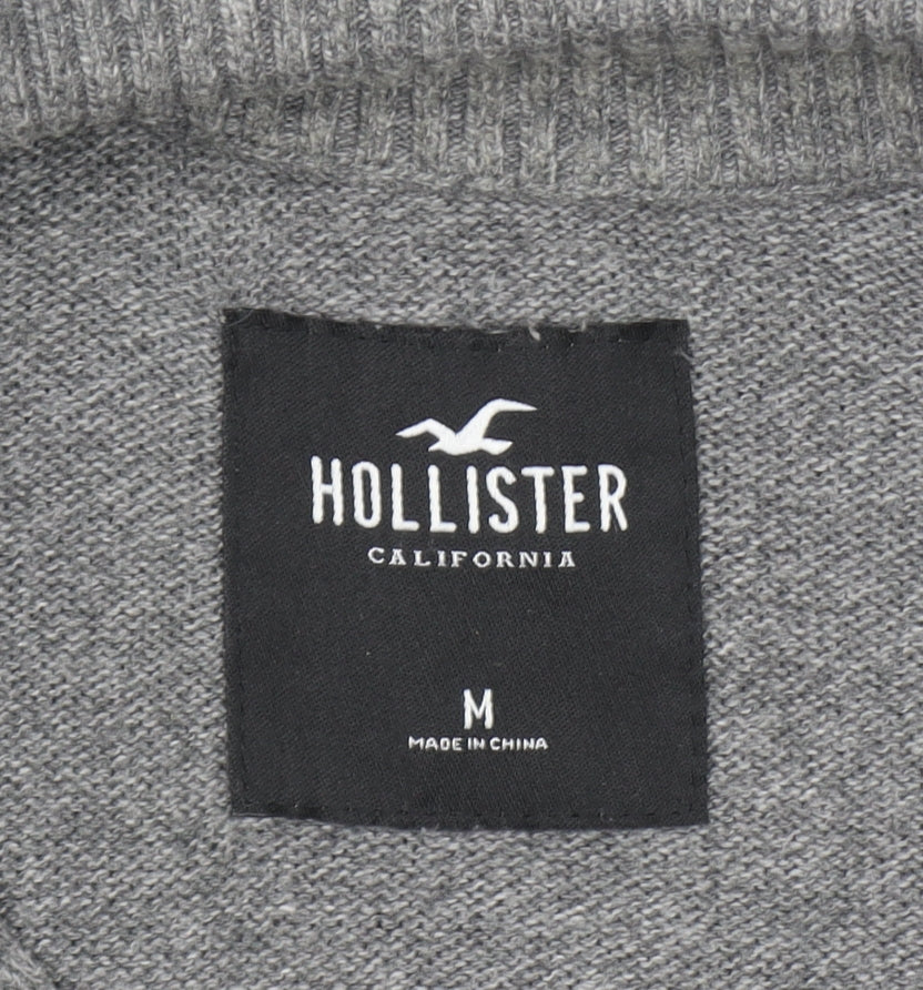 Hollister Men's Grey 1/4 Zip Knit Jumper M High Neck Wool Blend