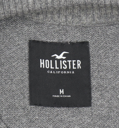 Hollister Men's Grey 1/4 Zip Knit Jumper M High Neck Wool Blend