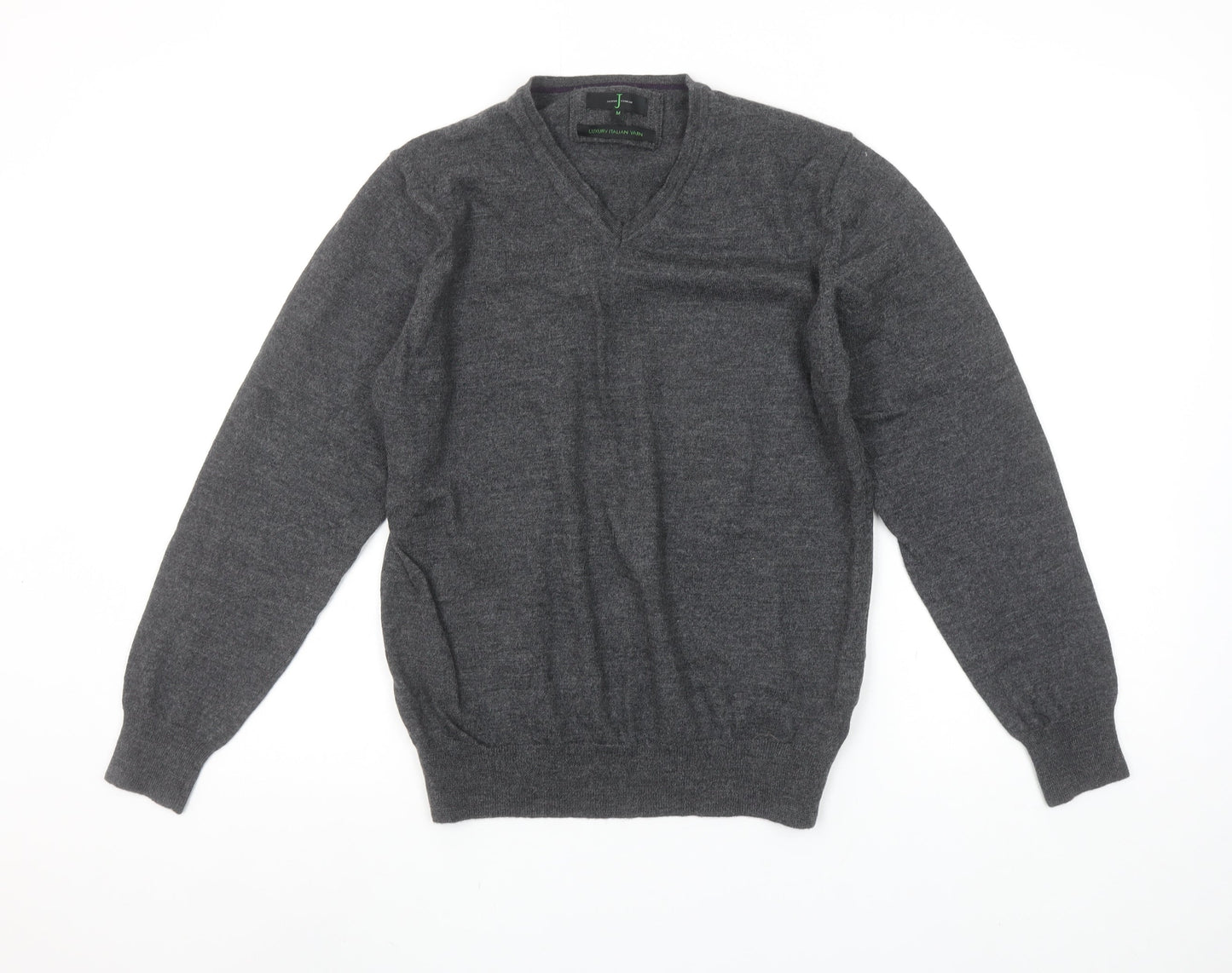 Jasper Conran Men's Grey Merino Wool V-Neck Jumper M Classic Fit