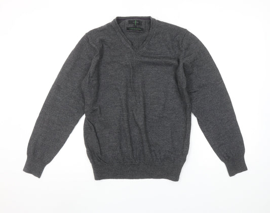 Jasper Conran Men's Grey Merino Wool V-Neck Jumper M Classic Fit