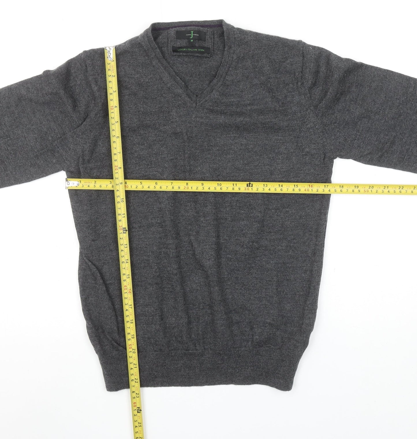 Jasper Conran Men's Grey Merino Wool V-Neck Jumper M Classic Fit