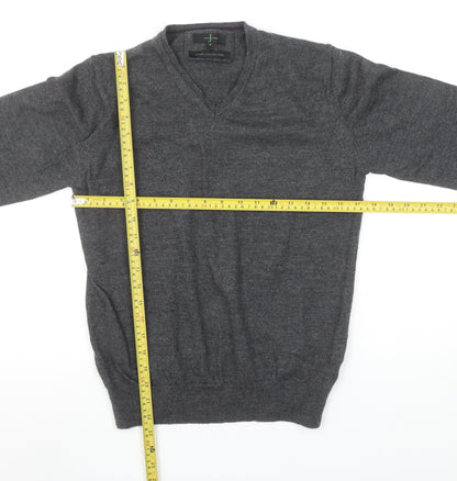 Jasper Conran Men's Grey Merino Wool V-Neck Jumper M Classic Fit