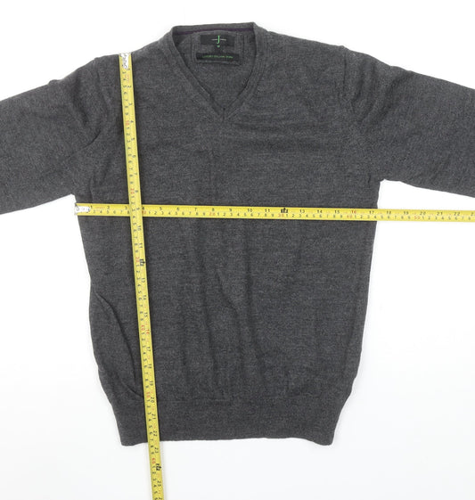 Jasper Conran Men's Grey Merino Wool V-Neck Jumper M Classic Fit