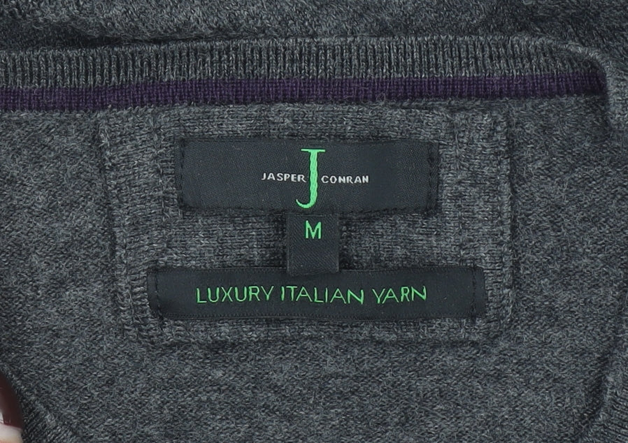 Jasper Conran Men's Grey Merino Wool V-Neck Jumper M Classic Fit