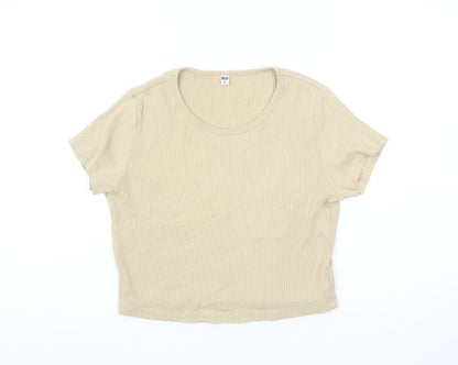 Womens UK Size M Uniqlo Beige Cropped T-Shirt